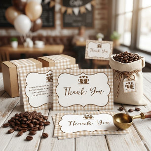 Little Bean Coffee Cup - Braunes Gingham Dankeskarte