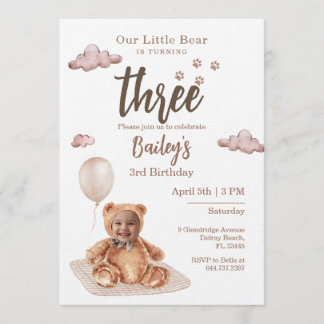 Little Bear Any Age Birthday Photo Invitation