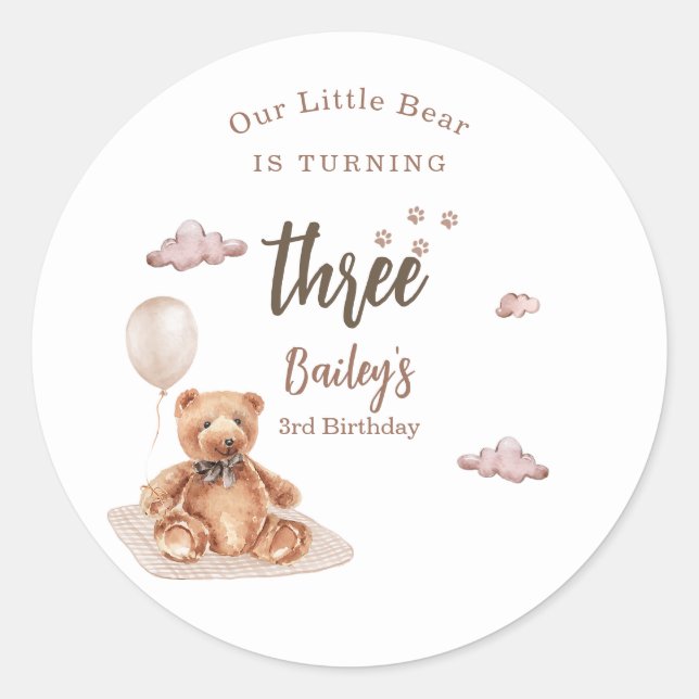Little Bear Any Age Birthday Runder Aufkleber (Vorderseite)