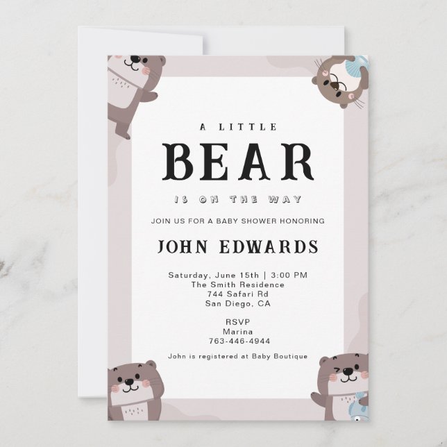 Little Bear Baby Shower Invitation Design (Devant)
