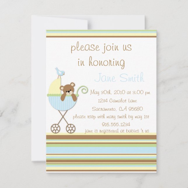 Little Bear Blue Baby Dusche Einladung (Vorderseite)