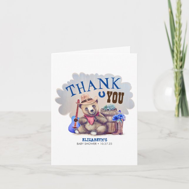 Little Bear Cowboy Baby Dusche Vielen Dank Dankeskarte (Vorderseite)