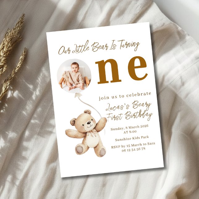 Little Bear First Birthday Photo Party Invitation Einladung (Von Creator hochgeladen)