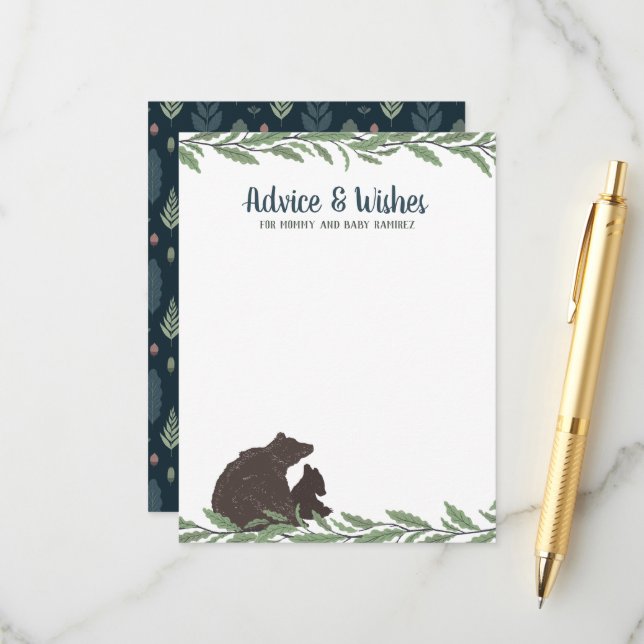 Little Bear Rustic Baby Dusche Wünsche und Hinweiskarte (Vorderseite/Rückseite Beispiel)