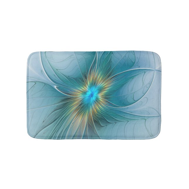 Little Beauty Modern Blue Gold Fraktal Blume Badematte (Vorderseite)