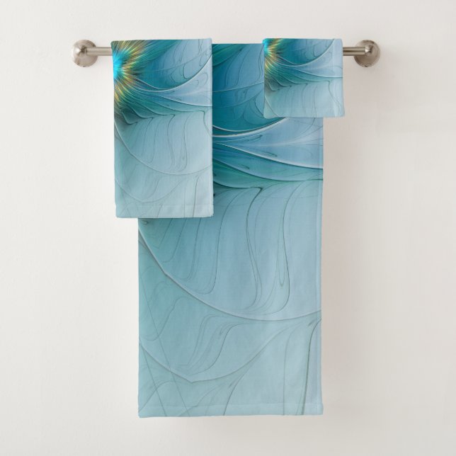 Little Beauty Modern Blue Gold Fraktal Blume Badhandtuch Set (Insitu)