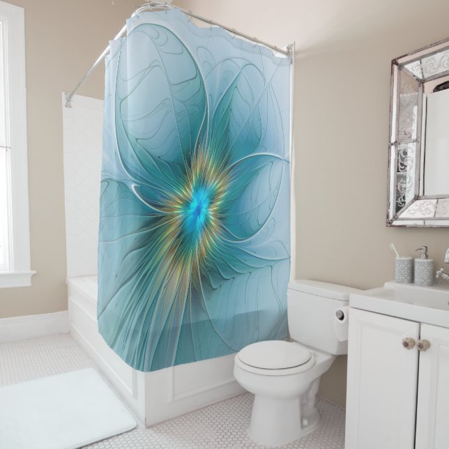 Little Beauty Modern Blue Gold Fraktal Blume Duschvorhang (Beispiel)