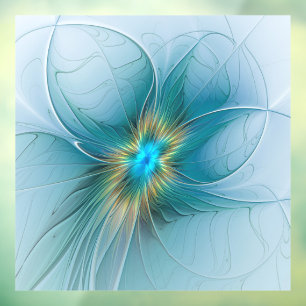 Little Beauty Modern Blue Gold Fraktal Blume Fensteraufkleber