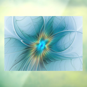 Little Beauty Modern Blue Gold Fraktal Blume Fensteraufkleber