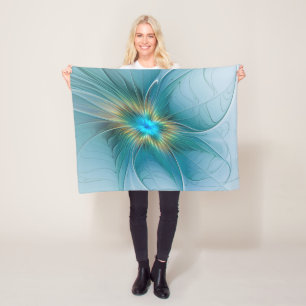 Little Beauty Modern Blue Gold Fraktal Blume Fleecedecke