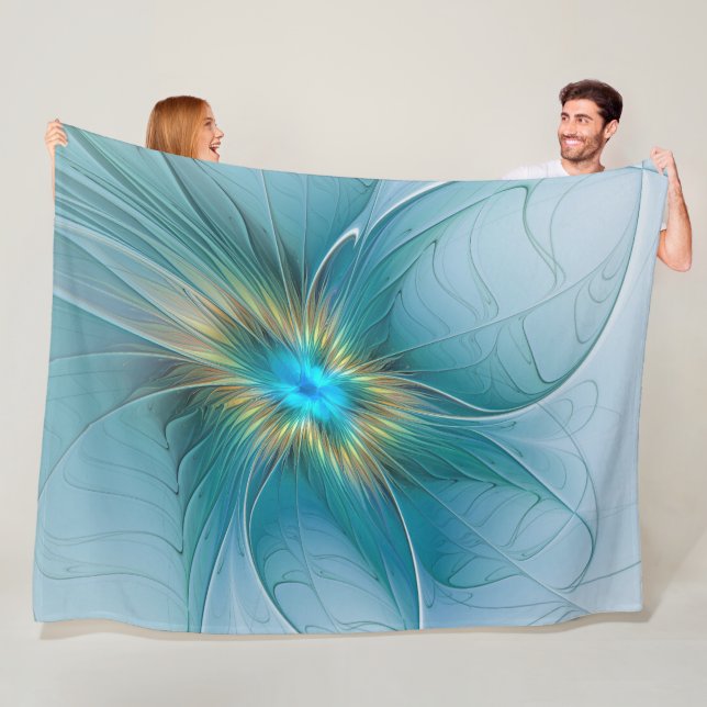 Little Beauty Modern Blue Gold Fraktal Blume Fleecedecke (Beispiel)
