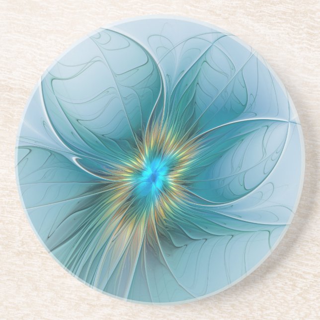 Little Beauty Modern Blue Gold Fraktal Blume Getränkeuntersetzer (Vorne)