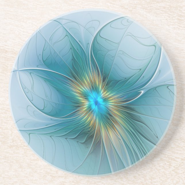 Little Beauty Modern Blue Gold Fraktal Blume Getränkeuntersetzer (Vorne)
