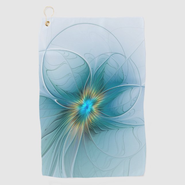 Little Beauty Modern Blue Gold Fraktal Blume Golfhandtuch (Vorderseite)