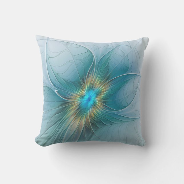 Little Beauty Modern Blue Gold Fraktal Blume Kissen (Vorderseite)