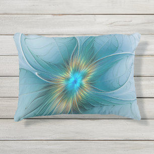 Little Beauty Modern Blue Gold Fraktal Blume Kissen Für Draußen