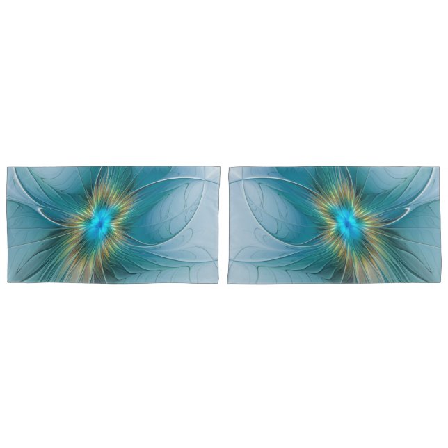 Little Beauty Modern Blue Gold Fraktal Blume Kissenbezug (Vorderseite-Set)