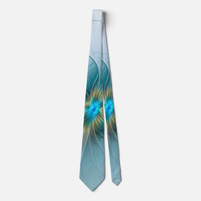 Little Beauty Modern Blue Gold Fraktal Blume Krawatte (Vorderseite)
