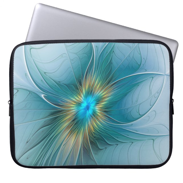 Little Beauty Modern Blue Gold Fraktal Blume Laptopschutzhülle (Vorderseite)