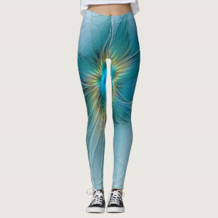 Little Beauty Modern Blue Gold Fraktal Blume Leggings