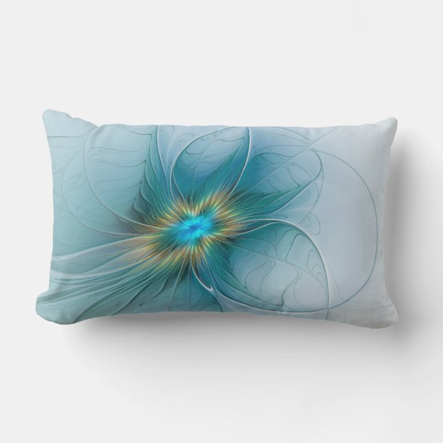 Little Beauty Modern Blue Gold Fraktal Blume Lendenkissen (Vorderseite)
