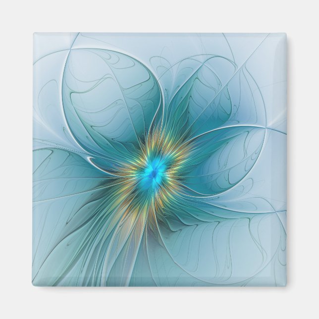 Little Beauty Modern Blue Gold Fraktal Blume Magnet (Vorne)