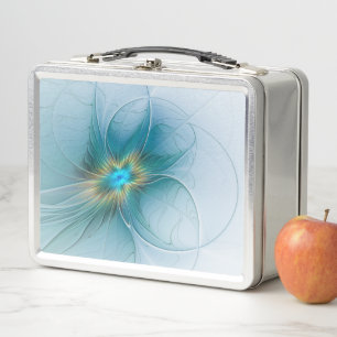 Little Beauty Modern Blue Gold Fraktal Blume Metall Brotdose