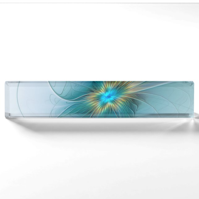 Little Beauty Modern Blue Gold Fraktal Blume Namensplakette (Vorderseite)