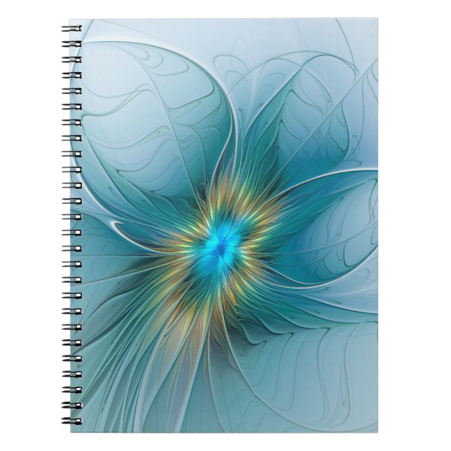 Little Beauty Modern Blue Gold Fraktal Blume Notizblock (Vorderseite)