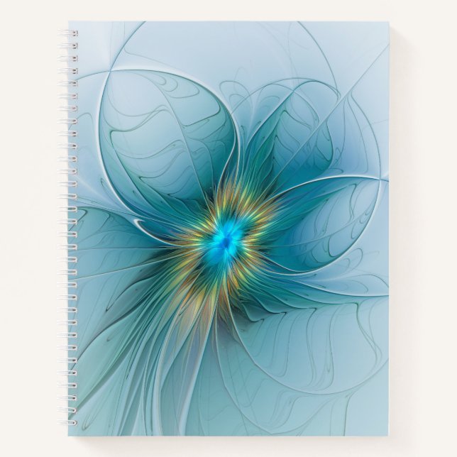 Little Beauty Modern Blue Gold Fraktal Blume Notizbuch (Vorderseite)