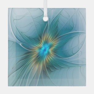 Little Beauty Modern Blue Gold Fraktal Blume Ornament Aus Glas
