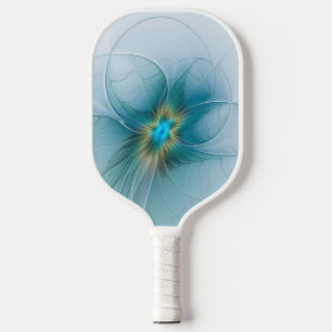 Little Beauty Modern Blue Gold Fraktal Blume Pickleball Schläger