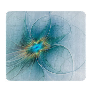 Little Beauty Modern Blue Gold Fraktal Blume Schneidebrett