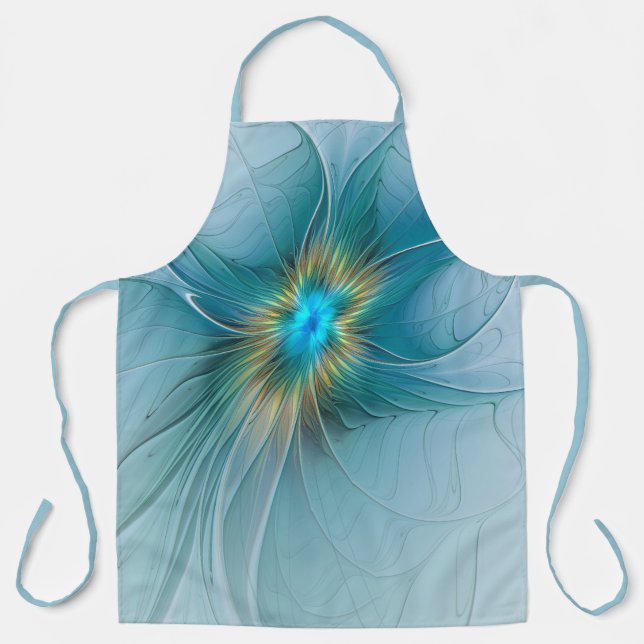 Little Beauty Modern Blue Gold Fraktal Blume Schürze (Vorderseite)