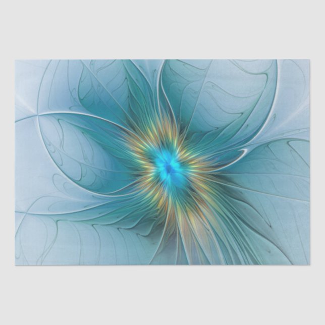 Little Beauty Modern Blue Gold Fraktal Blume Seidenpapier (Vorderseite)