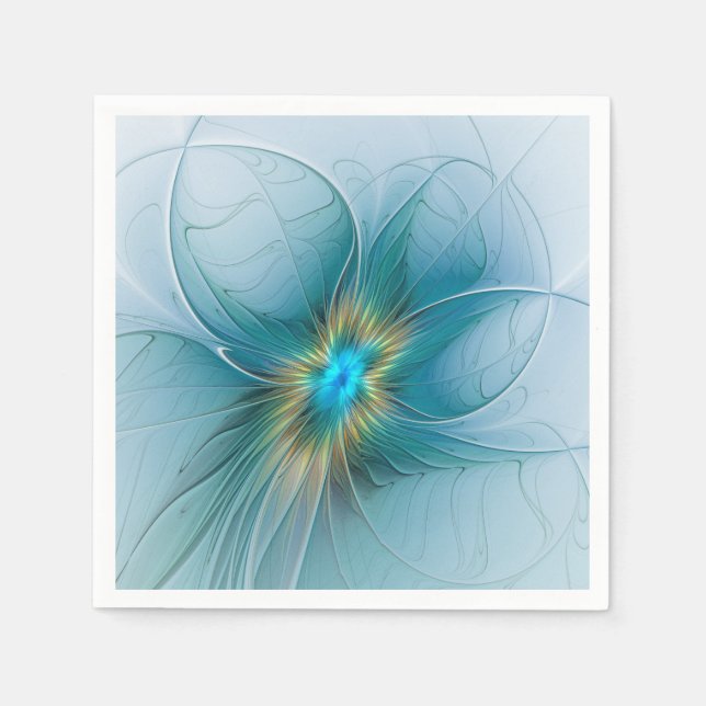 Little Beauty Modern Blue Gold Fraktal Blume Serviette (Vorderseite)