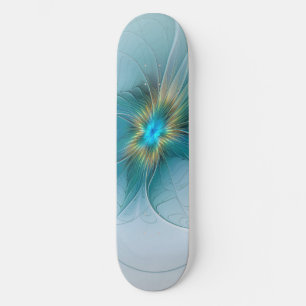 Little Beauty Modern Blue Gold Fraktal Blume Skateboard