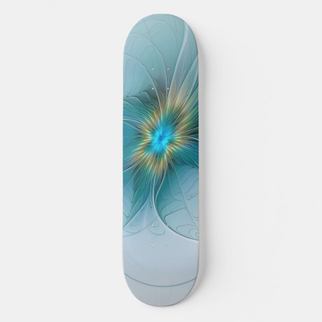 Little Beauty Modern Blue Gold Fraktal Blume Skateboard (Vorderseite)