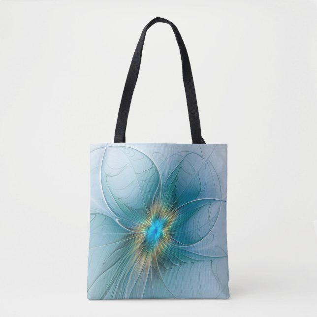 Little Beauty Modern Blue Gold Fraktal Blume Tasche (Vorderseite)