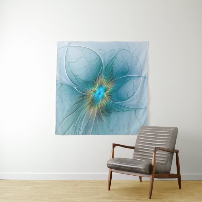 Little Beauty Modern Blue Gold Fraktal Blume Wandteppich (Beispiel)