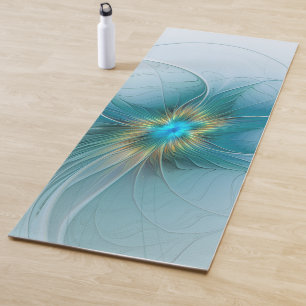 Little Beauty Modern Blue Gold Fraktal Blume Yogamatte