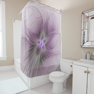 Little Beauty Modern Mauve Gray Fraktal Blume Duschvorhang