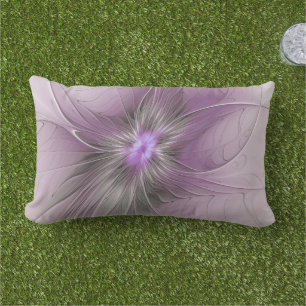 Little Beauty Modern Mauve Gray Fraktal Blume Kissen Für Draußen