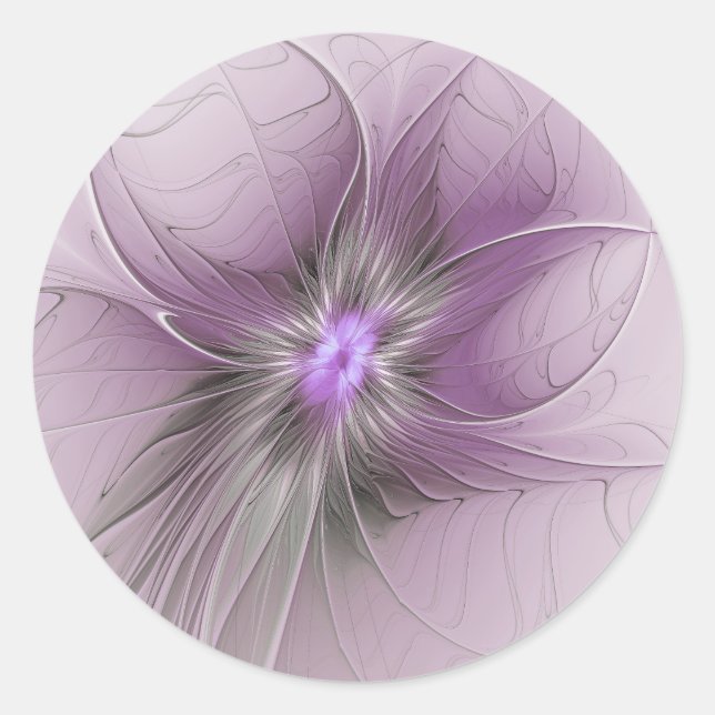 Little Beauty Modern Mauve Gray Fraktal Blume Runder Aufkleber (Vorderseite)