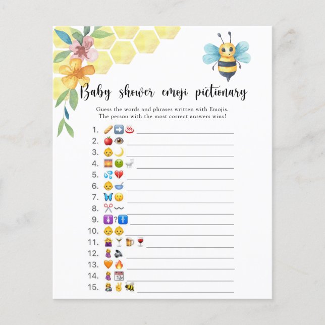 Little Bee - Baby-Dusche Emoji-Picktionary (Vorderseite)