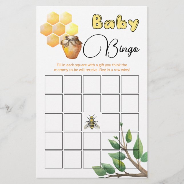 Little Bee Baby Shower Bingo Game (Vorderseite)