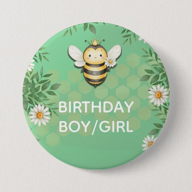 Little bee Birthday Boy/Girl personalisiertes Abze Button (Vorderseite)