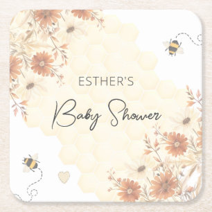 Little Bee Honey Boho Wildblume Baby Shower Rechteckiger Pappuntersetzer