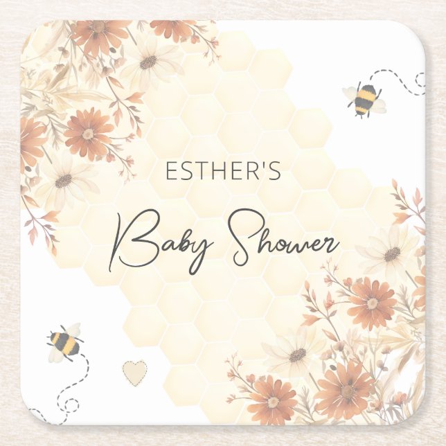 Little Bee Honey Boho Wildblume Baby Shower Rechteckiger Pappuntersetzer (Vorderseite)