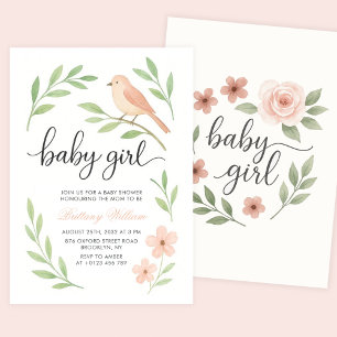 Little Bird Baby Shower Pink Baby Girl Einladung
